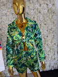 Green floral short set